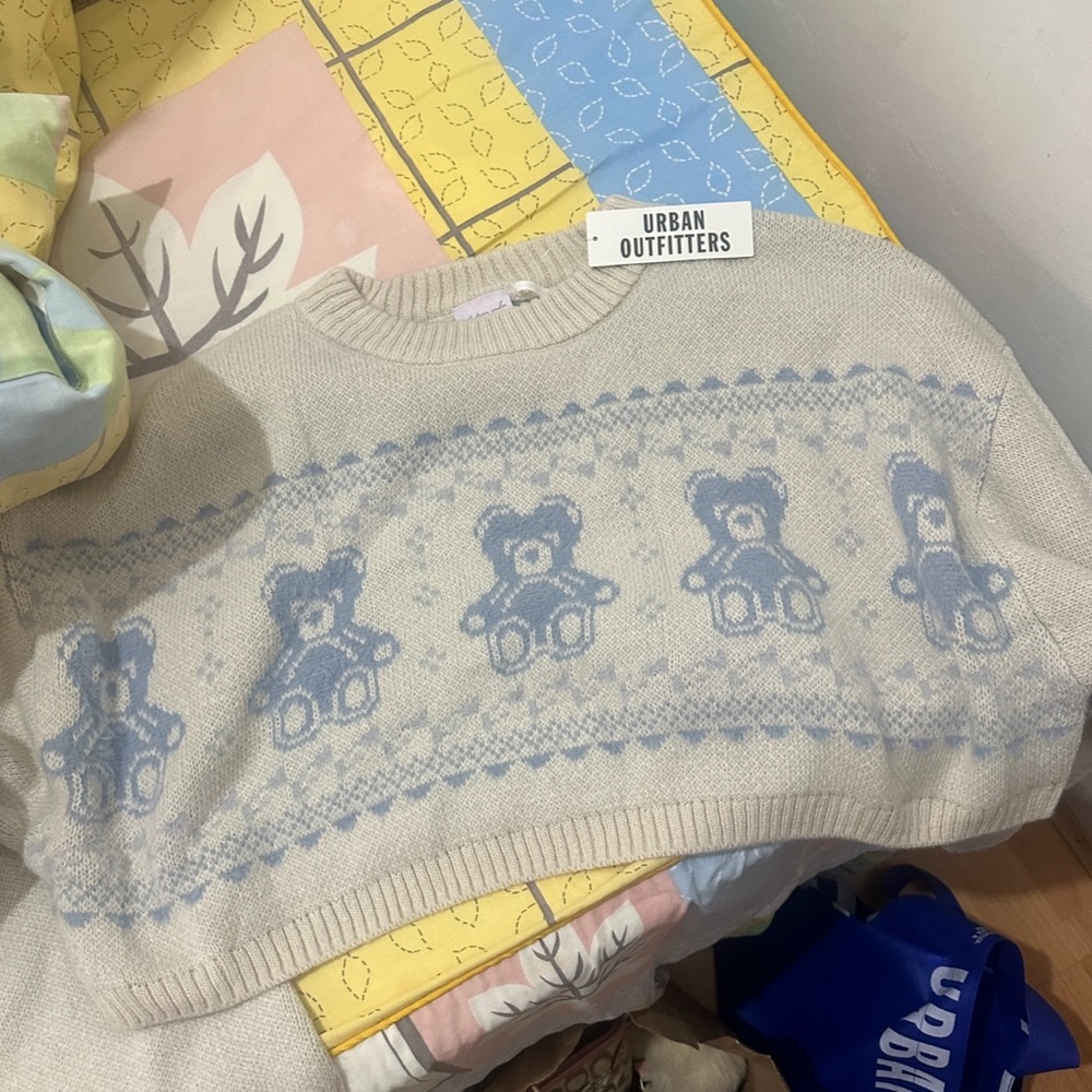 Urban outfitters grey blue pullover bear sweater